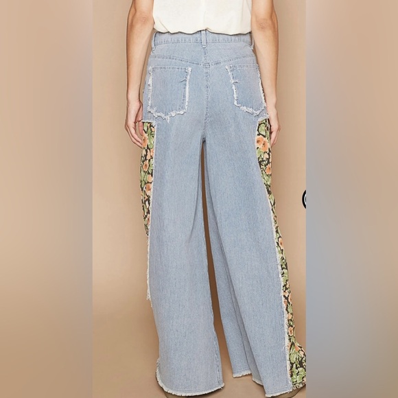POL Striped Denim/Floral Wide Pants - Picture 3 of 5